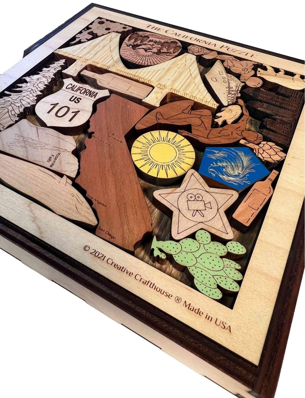 Personalizable Christmas Gift for Californians | The California Puzzle - Add a Laser Engraved Name or Message for a Unique Holiday Gift - Creative Crafthouse