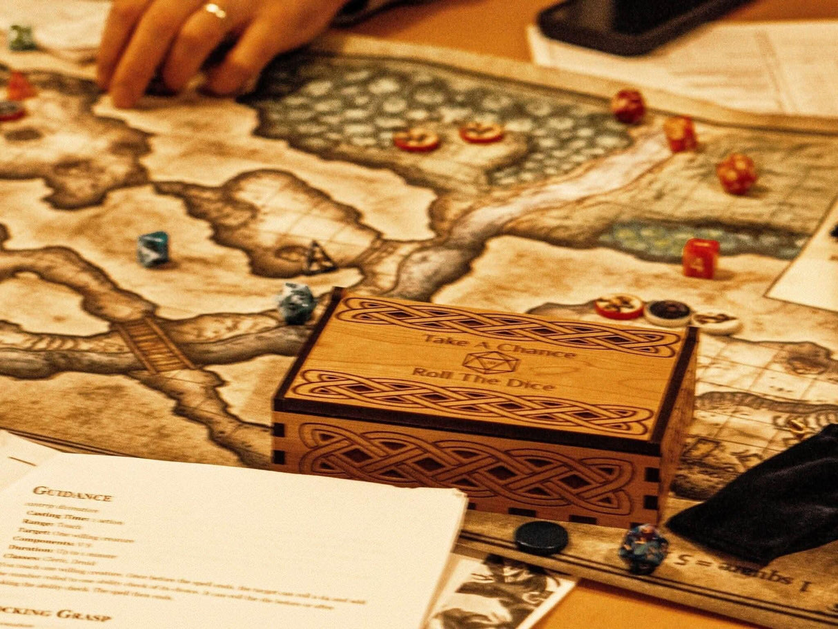 Personalizable DnD Gift - Personalized Wooden Dice Box for TTRPG gaming - 7" x 4.5" x 1.5" - Dungeons and Dragons Accessory - Creative Crafthouse