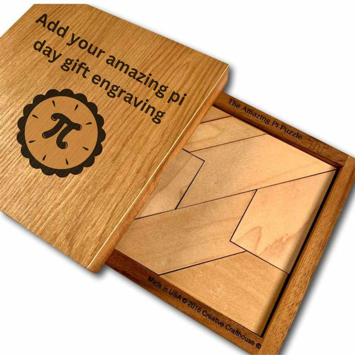 Personalizable Pi Day Gifts - Amazing Pi wood Puzzle - 3.14 Brain Teaser - Customize Your Gift with a Laser Engraved Name - Creative Crafthouse