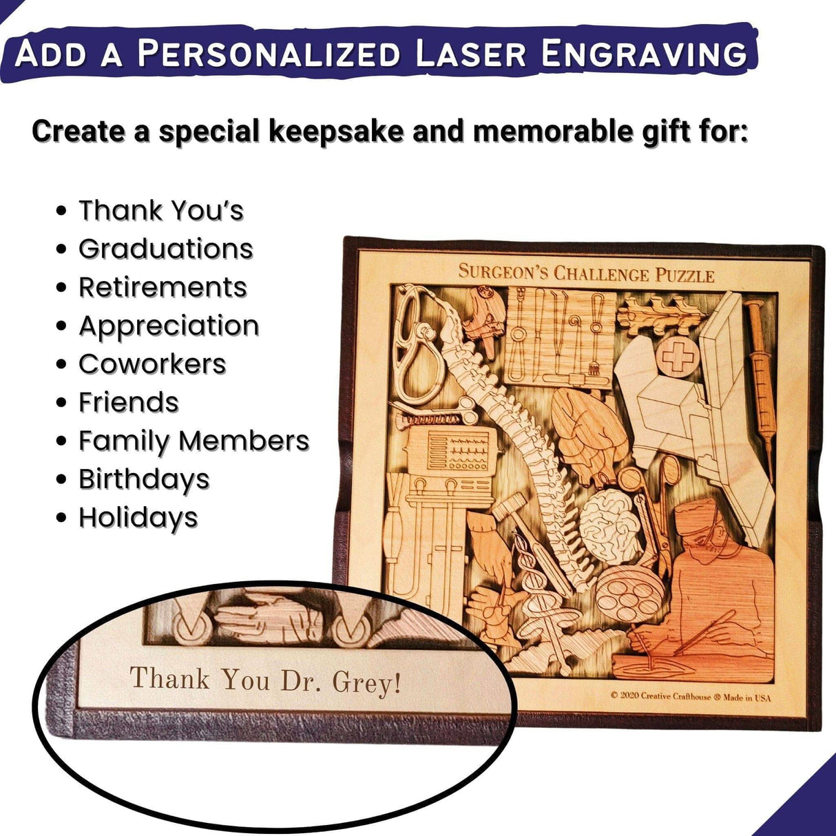 Personalizable Thank You Gift for Surgeons - The Surgeon’s Challenge Puzzle - Retirement Gift - Wood Brain Teaser - Creative Crafthouse