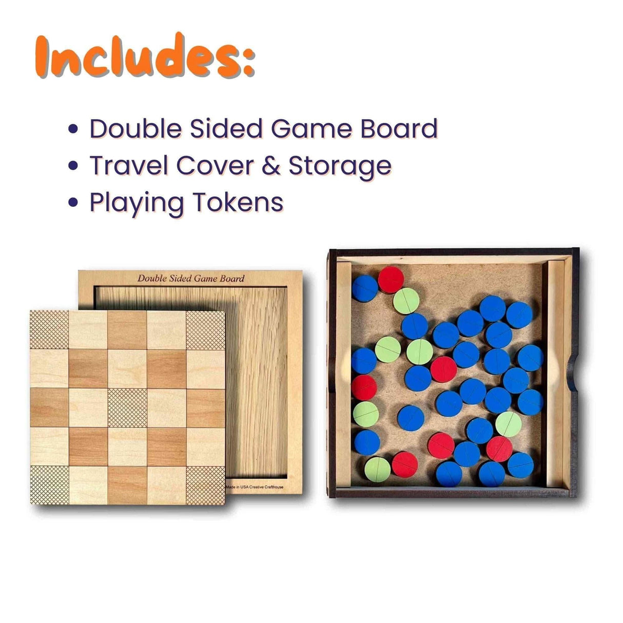 Personalized Christmas Gift for Board Game Players - Universal Game Board for 3x3, 4x4, 5x5 Games - Playing Tokens Included - Creative Crafthouse