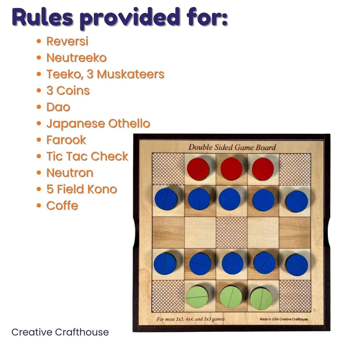 Personalized Christmas Gift for Board Game Players - Universal Game Board for 3x3, 4x4, 5x5 Games - Playing Tokens Included - Creative Crafthouse