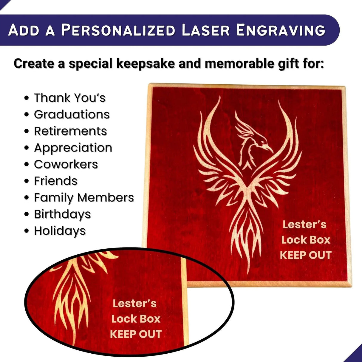 Personalized Firebird Secret Stash Puzzle Box | Handcrafted Wooden Brain Teaser with Hidden Compartment, Custom Laser Engraved Gift - Creative Crafthouse