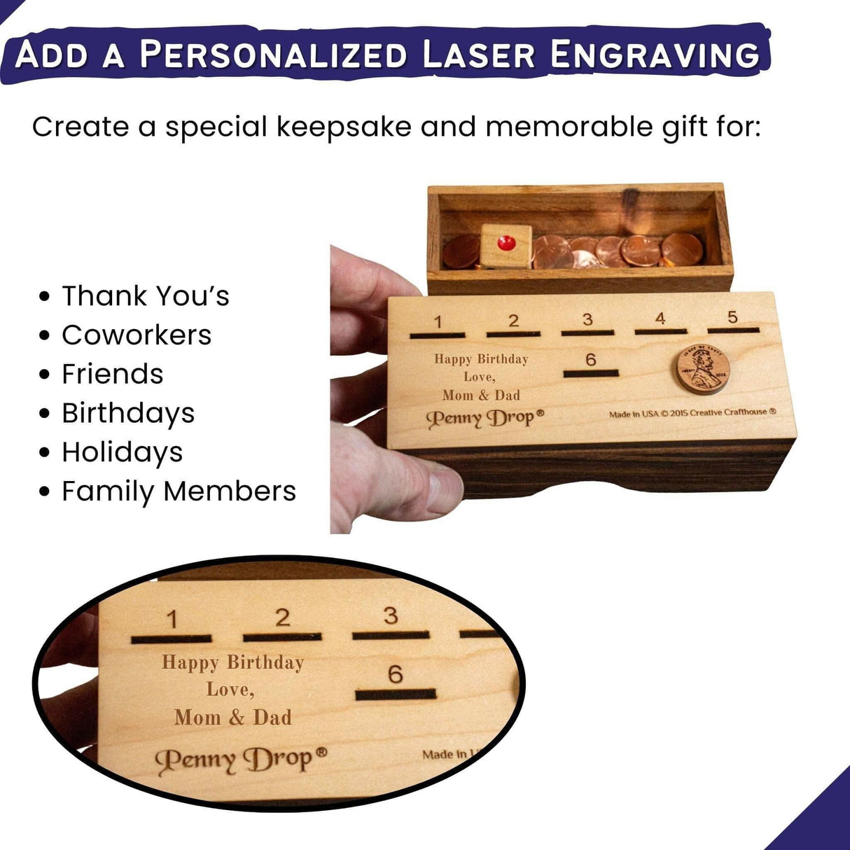 Personalized Penny Drop Game - Customize Your Gift With a Laser Engraved Name and Message - Fun Family Game for All Ages - Penny Drop Medium - Creative Crafthouse