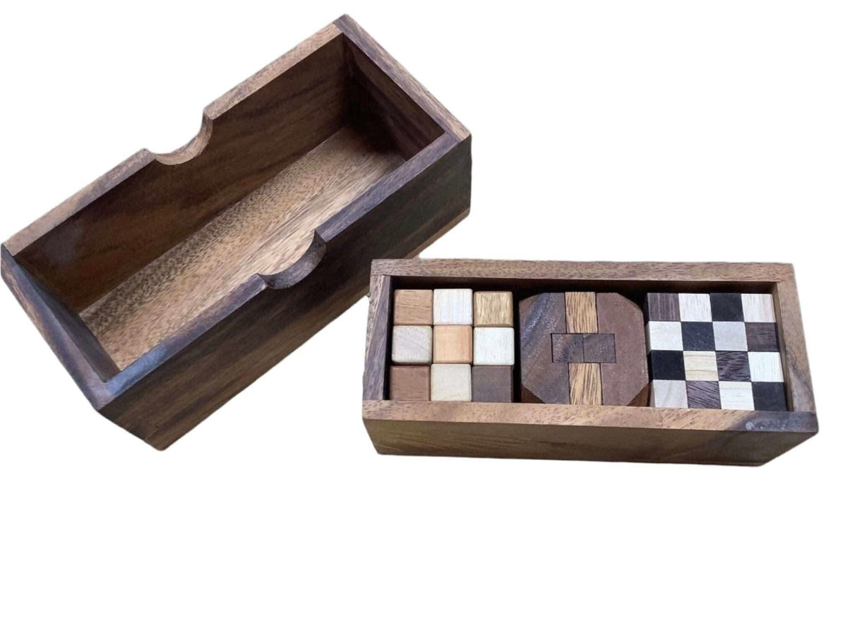 Personalized Puzzles Gift Set – 3 Brain Teasers in Wood Box - Creative Crafthouse