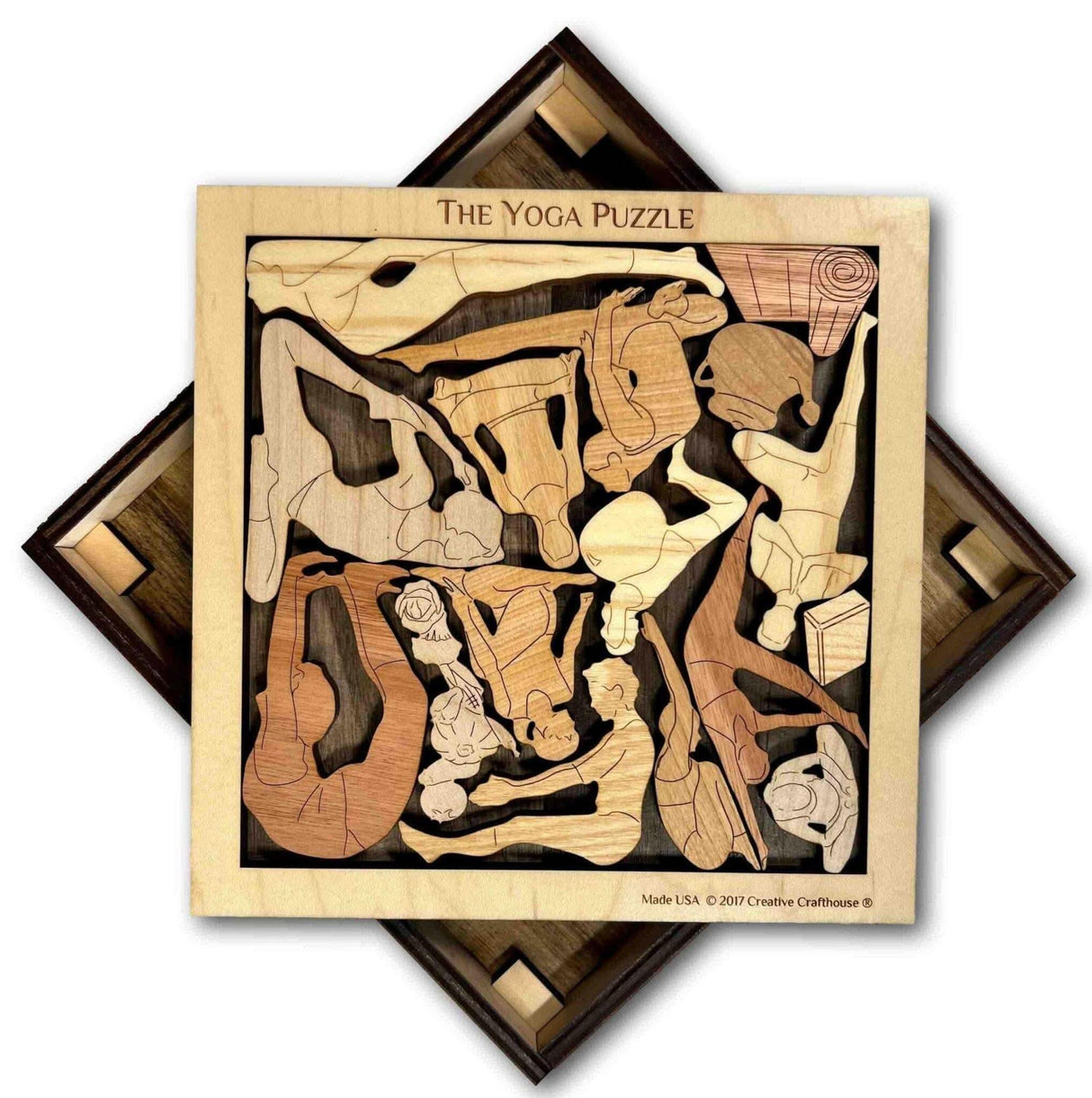 Personalized Yoga Gift - The Yoga Puzzle - Add a Laser Engraved Name - 13 Piece Wooden Brain easer - Unique Gifts for Yoga Lovers - Creative Crafthouse