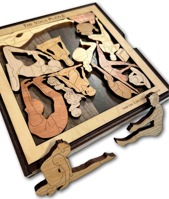Personalized Yoga Gift - The Yoga Puzzle - Add a Laser Engraved Name - 13 Piece Wooden Brain easer - Unique Gifts for Yoga Lovers - Creative Crafthouse