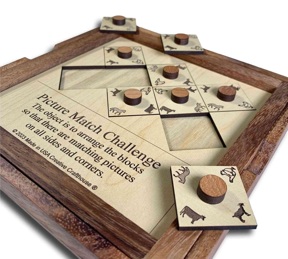 Picture Match Challenge - Animal Version - Wooden Brain Teaser Puzzle - Creative Crafthouse