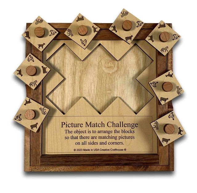 Picture Match Challenge - Animal Version - Wooden Brain Teaser Puzzle - Creative Crafthouse