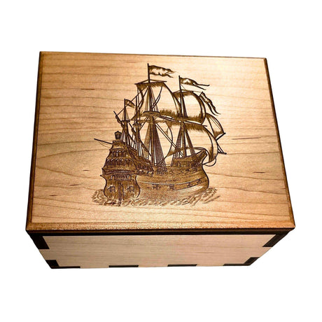 Hurricane Puzzle Box Pirate Ship – Secret Box with Engraving - Creative Crafthouse