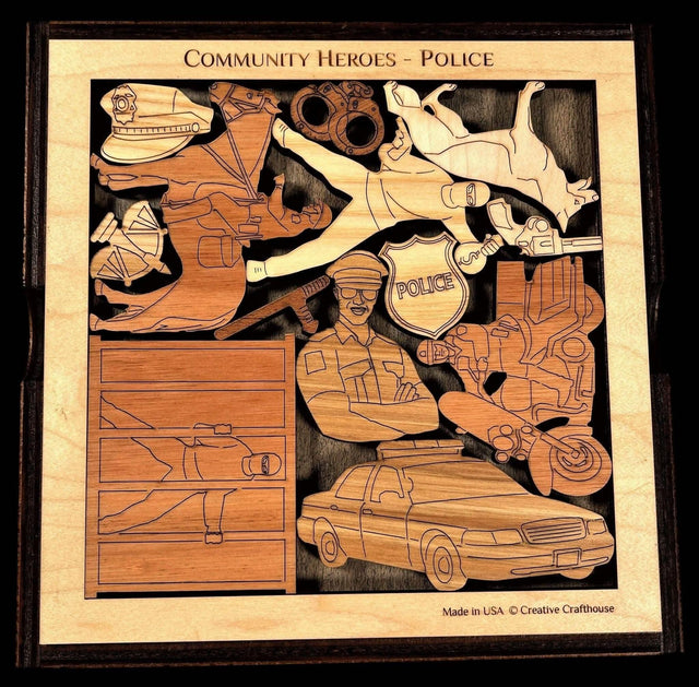 Police - Community Heroes Brain Teaser Puzzle - artistic and challenging - can be personalized - Creative Crafthouse