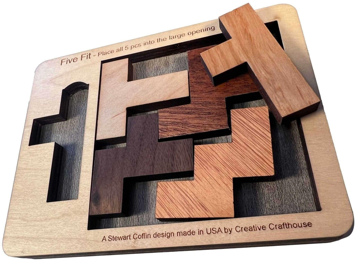 Puzzle for Adults - Puzzle Experts Only - The Five Fit Puzzle - Extremely Hard Five Piece Wood Puzzle - Creative Crafthouse
