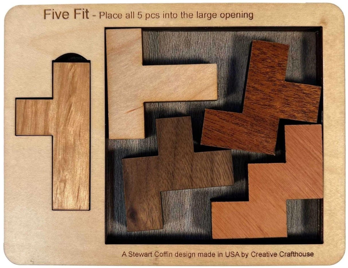 Puzzle for Adults - Puzzle Experts Only - The Five Fit Puzzle - Extremely Hard Five Piece Wood Puzzle - Creative Crafthouse