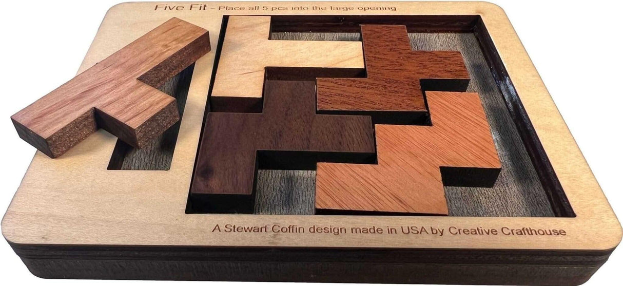 Puzzle for Adults - Puzzle Experts Only - The Five Fit Puzzle - Extremely Hard Five Piece Wood Puzzle - Creative Crafthouse