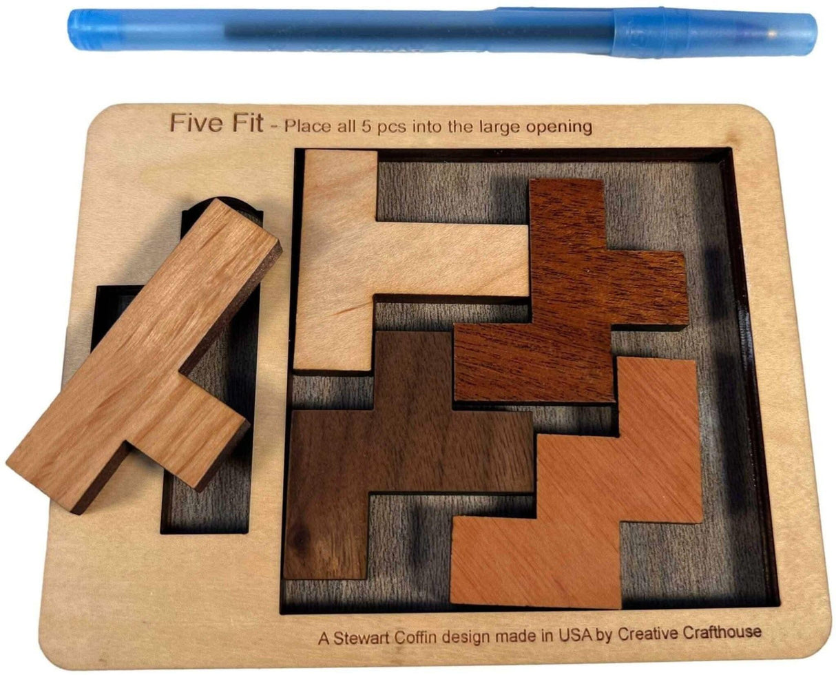 Puzzle for Adults - Puzzle Experts Only - The Five Fit Puzzle - Extremely Hard Five Piece Wood Puzzle - Creative Crafthouse