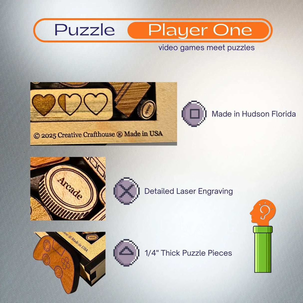 Puzzle Player One | Wooden Video Game Packing Puzzle - Creative Crafthouse