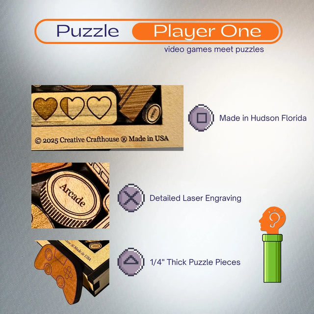 Puzzle Player One | Wooden Video Game Packing Puzzle - Creative Crafthouse
