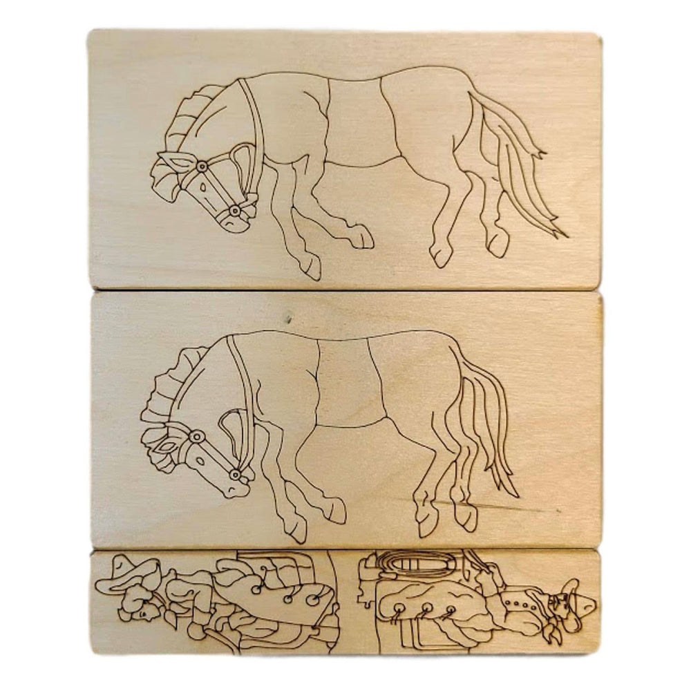 Saddle the Horses Puzzle wood set. - P.T. Barnum and Sam Lloyd puzzle - from 1872 - Creative Crafthouse