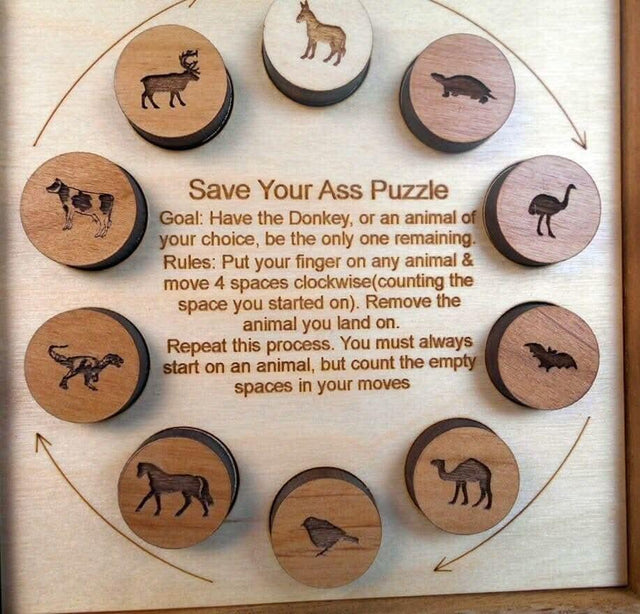 Save Your Ass Puzzle – Can you have the Donkey be the last remaining Animal? - Creative Crafthouse
