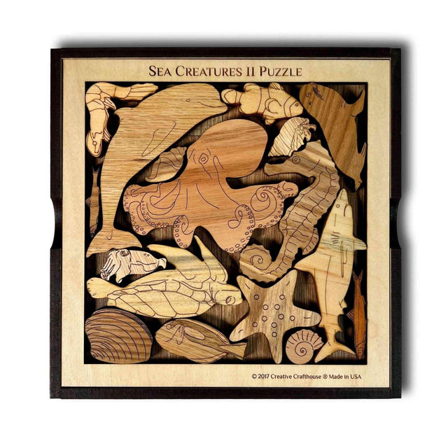 Sea Creatures II Puzzle wood brain teaser – artistic and challenging - can be personalized - Creative Crafthouse