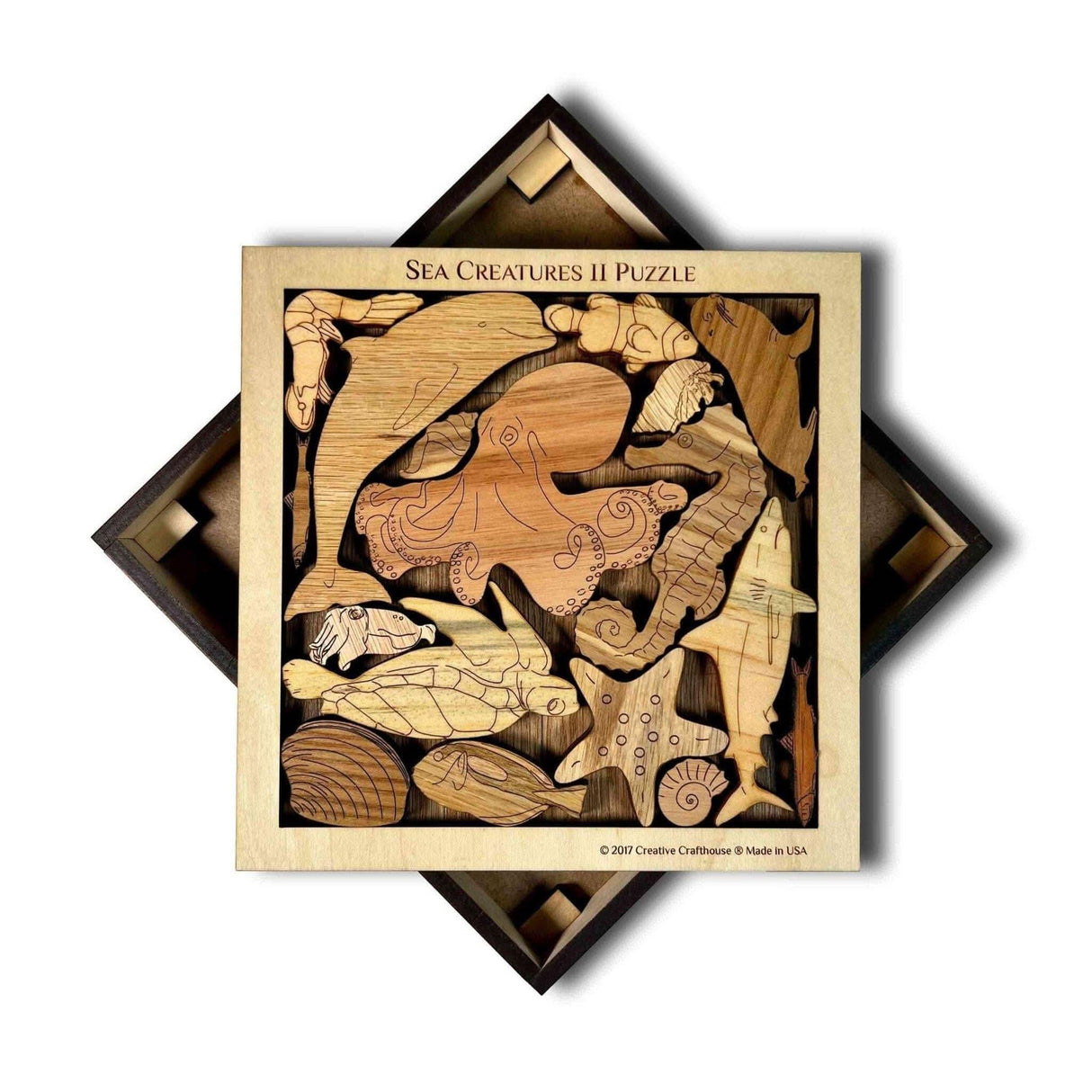 Sea Creatures II Puzzle wood brain teaser – artistic and challenging - can be personalized - Creative Crafthouse