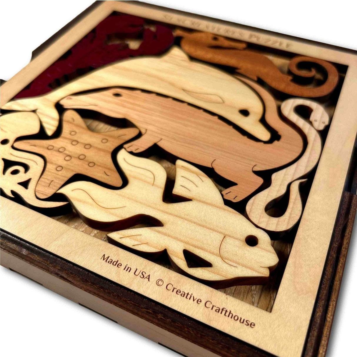 Sea Creatures an aquatic adventure wood puzzle - artistic and challenging - can be personalized - Creative Crafthouse