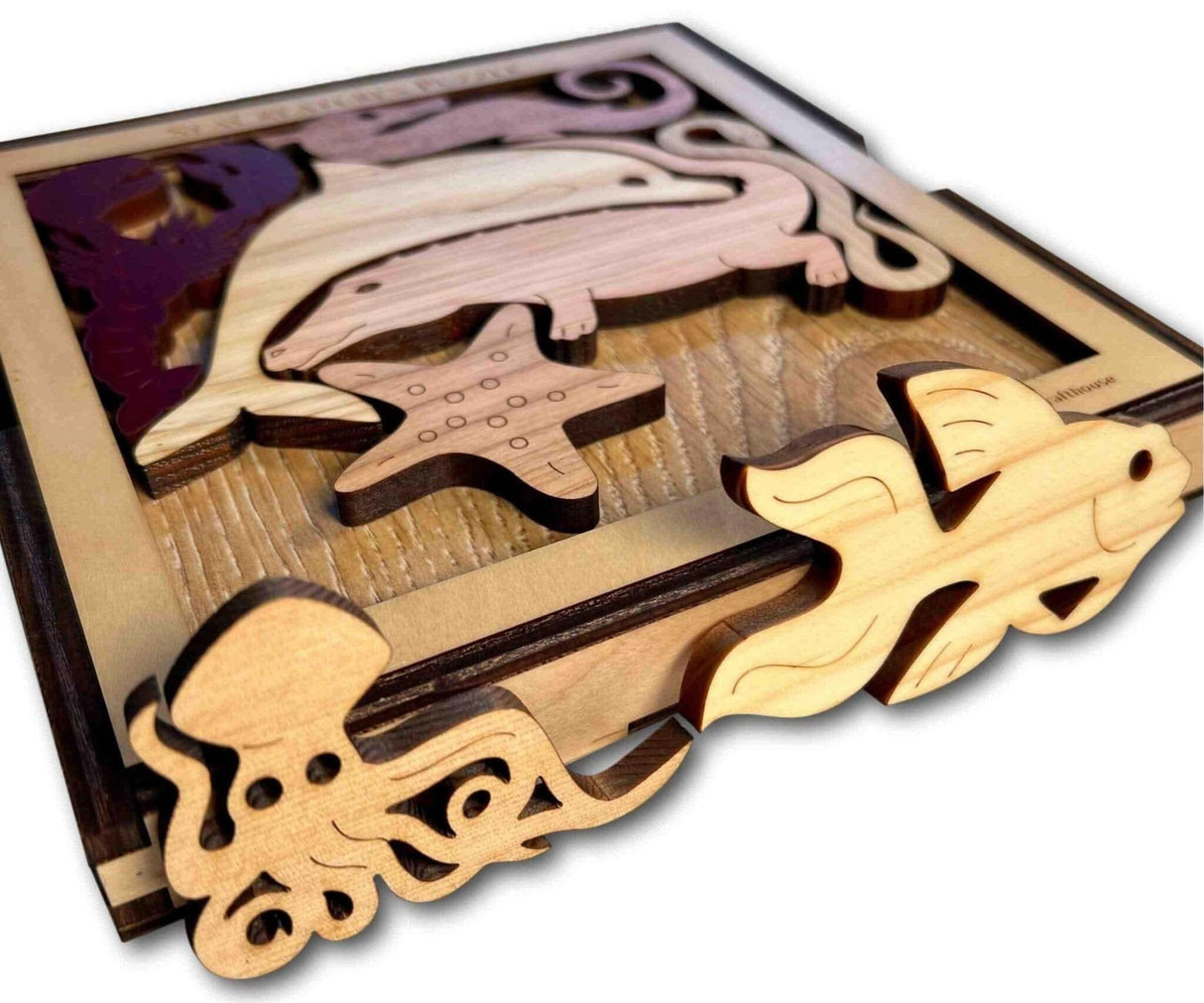 Sea Creatures an aquatic adventure wood puzzle - artistic and challenging - can be personalized - Creative Crafthouse