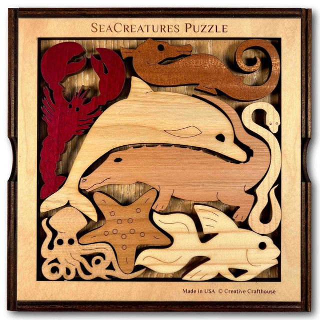 Sea Creatures an aquatic adventure wood puzzle - artistic and challenging - can be personalized - Creative Crafthouse