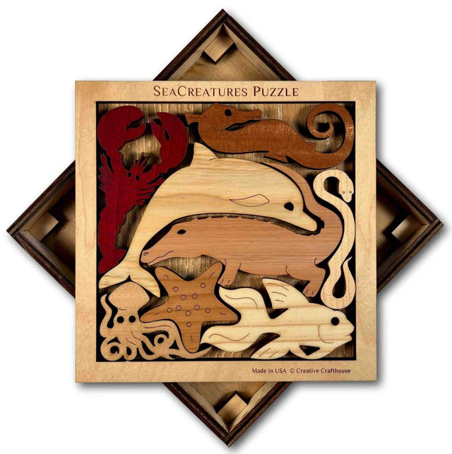 Sea Creatures an aquatic adventure wood puzzle - artistic and challenging - can be personalized - Creative Crafthouse