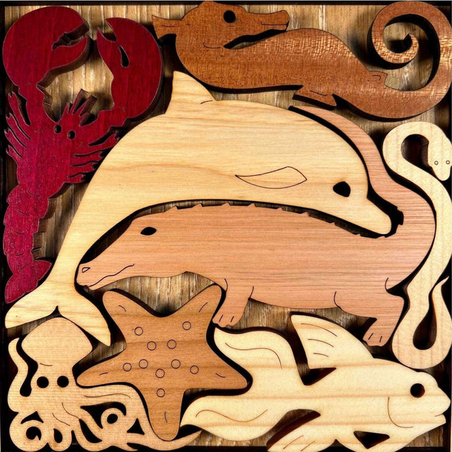 Sea Creatures an aquatic adventure wood puzzle - artistic and challenging - can be personalized - Creative Crafthouse