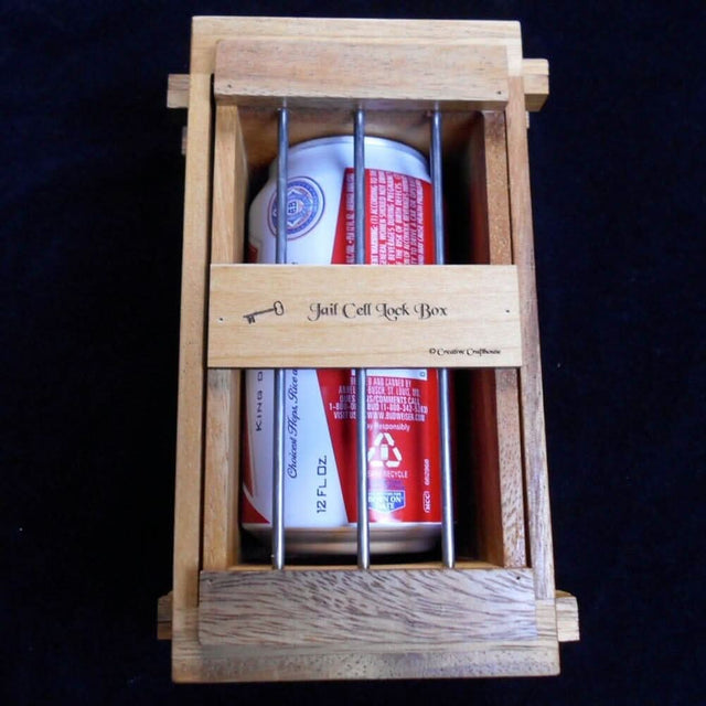 Secret Lock Box III - The Jail Cell Wood Puzzle Box holds Beer Can or anything that fits into the cage - Creative Crafthouse