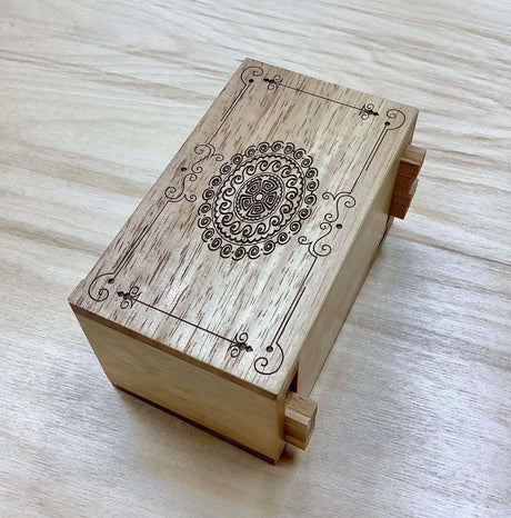 Secret Lock Box - Premium Model with Mandala Artwork - Wood Puzzle Box - Creative Crafthouse