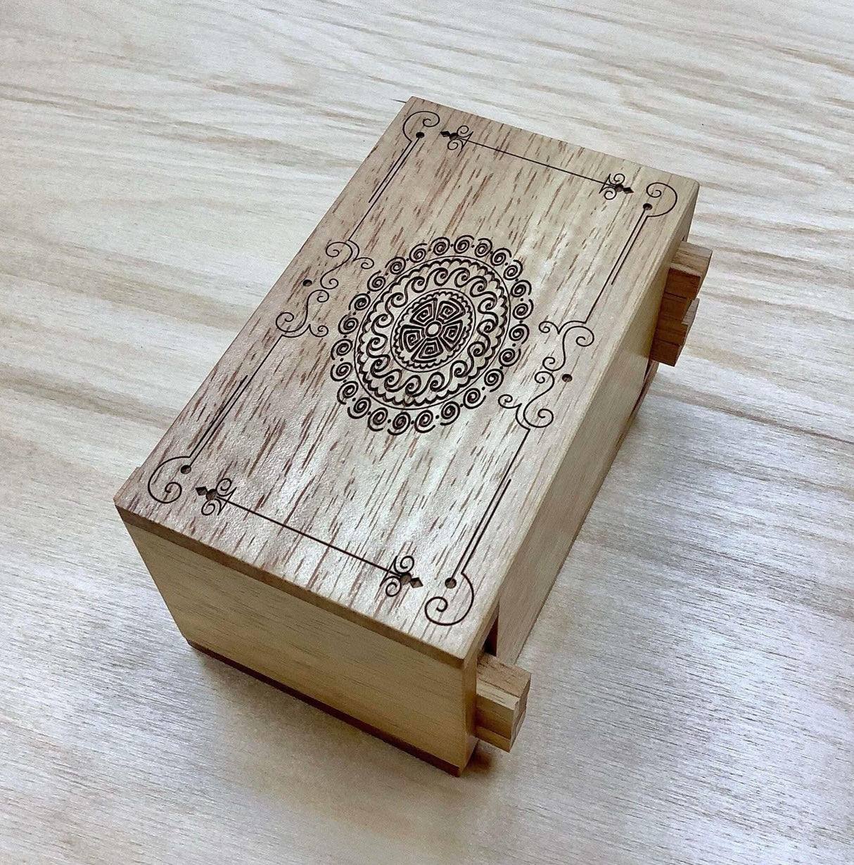 Secret Lock Box - Premium Model with Mandala Artwork - Wood Puzzle Box - Creative Crafthouse