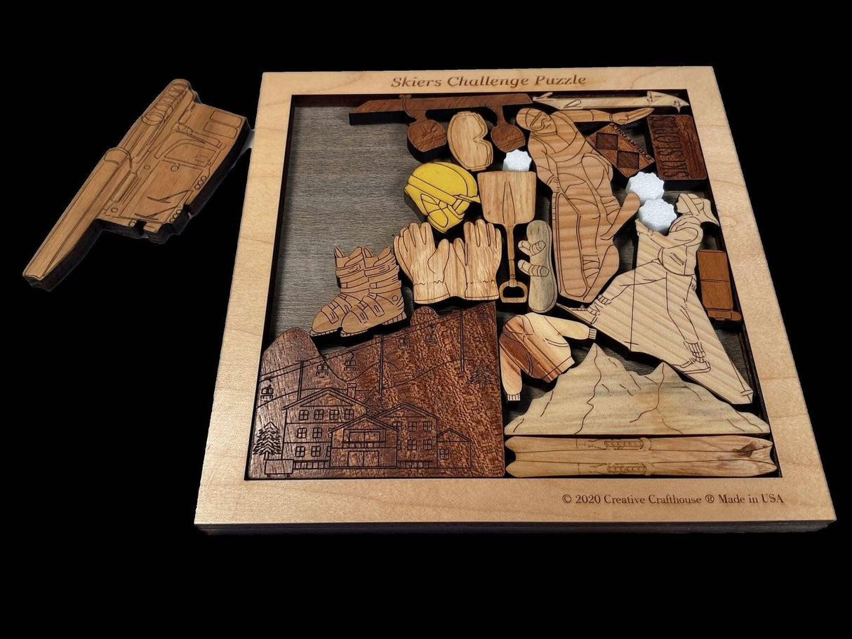 Skiers Challenge Puzzle - artistic and challenging - can be personalized - Creative Crafthouse