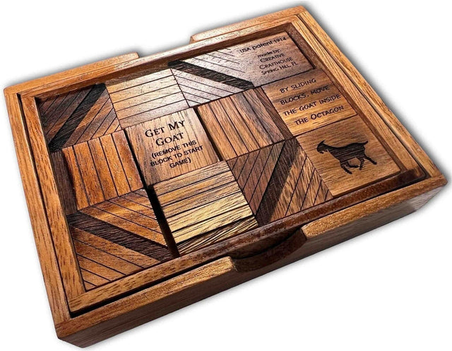 Sliding Puzzle - Get my Goat - Classic Wooden Puzzle - Popular Sliding Block Brain Teaser for Puzzle Lovers - Creative Crafthouse