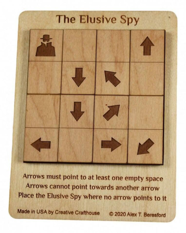 Spy Puzzle Game - The Elusive Spy Brain Teaser Laser Etched Wood Maple Puzzle - Office Desk Toy - Creative Crafthouse