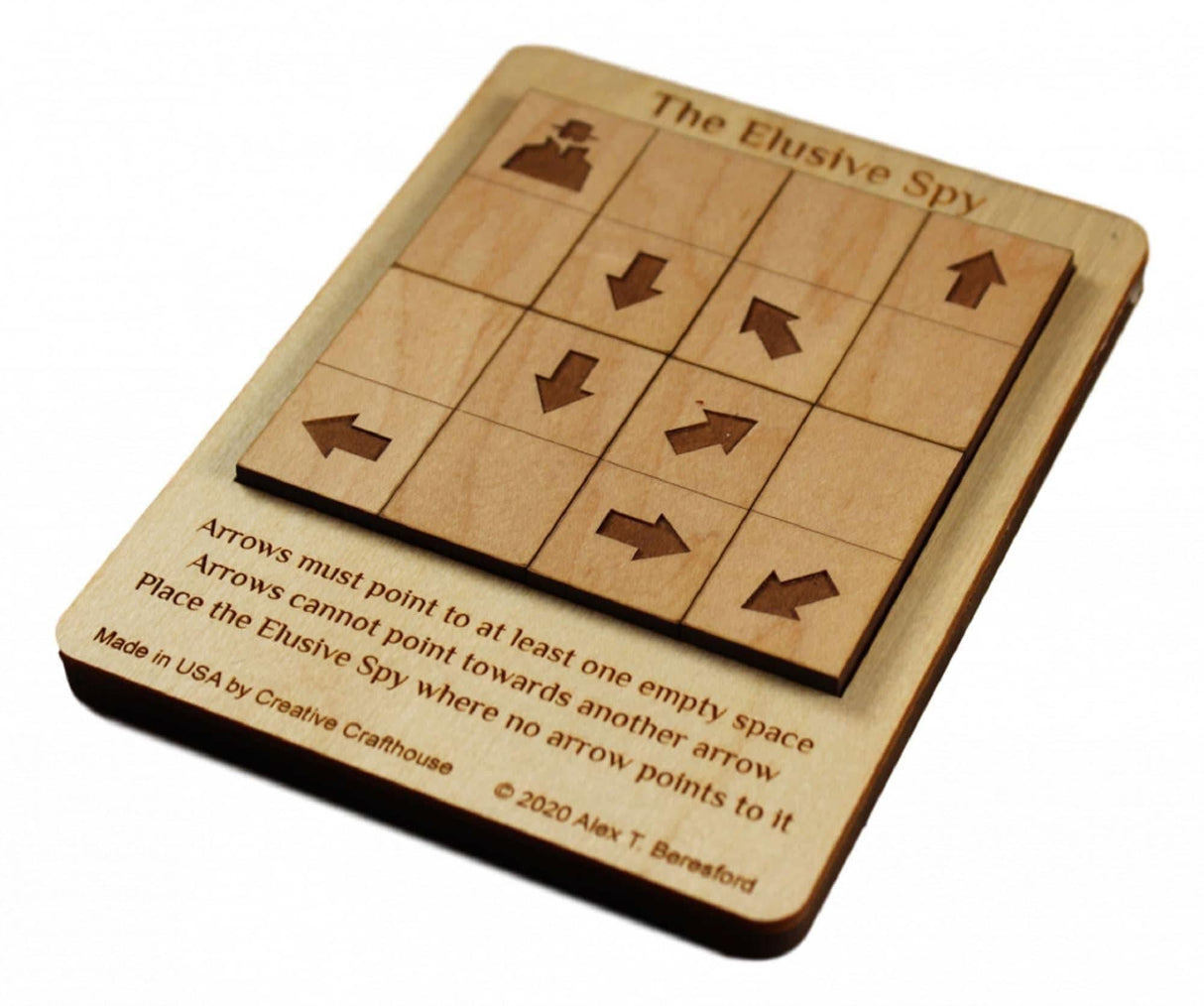 Spy Puzzle Game - The Elusive Spy Brain Teaser Laser Etched Wood Maple Puzzle - Office Desk Toy - Creative Crafthouse