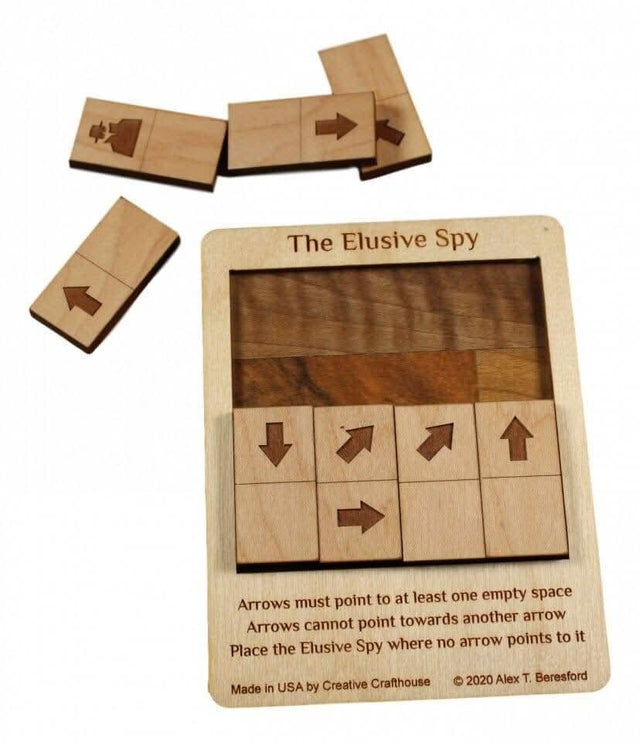 Spy Puzzle Game - The Elusive Spy Brain Teaser Laser Etched Wood Maple Puzzle - Office Desk Toy - Creative Crafthouse