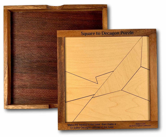 Tricky Wooden Brain Teaser Puzzle - Can You Turn a Square into a Decagon - Personalize Your Christmas Gift With a Laser Engraved Name - Creative Crafthouse