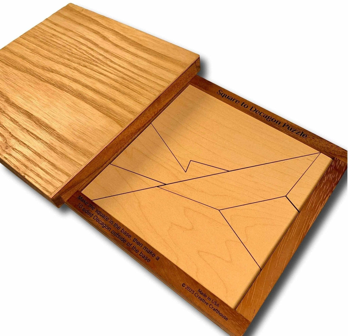 Tricky Wooden Brain Teaser Puzzle - Can You Turn a Square into a Decagon - Personalize Your Christmas Gift With a Laser Engraved Name - Creative Crafthouse