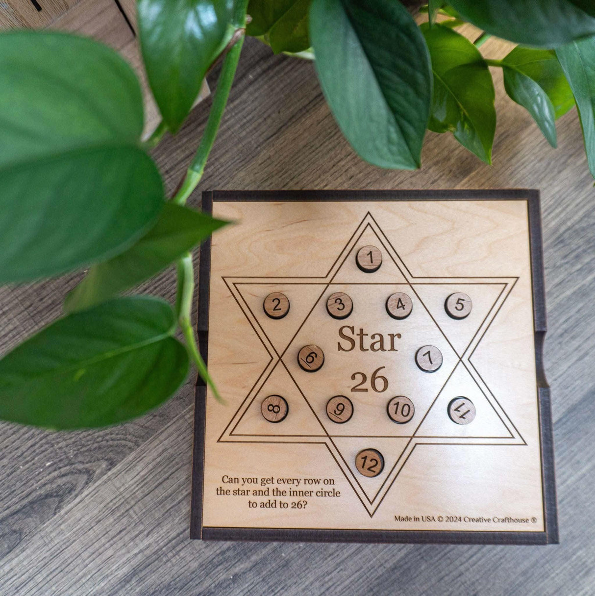 Personalizable Math Puzzle - Star 26 Wood Puzzle - Handmade Wooden Brain Teaser - Challenging and Fun Puzzle Gift for Teenagers - Creative Crafthouse