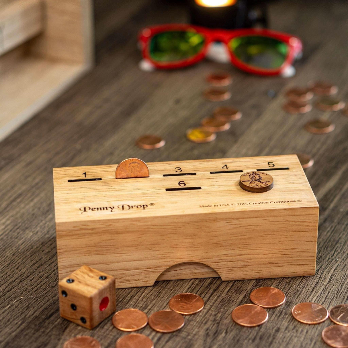 The Original Penny Drop Coin Game - Artisan Travel Edition - Personalize Gift with Laser Engraving - Fun Family Game for All Ages - Bar Game - Creative Crafthouse