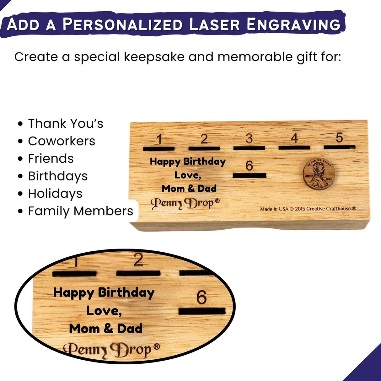 The Original Penny Drop Coin Game - Artisan Travel Edition - Personalize Gift with Laser Engraving - Fun Family Game for All Ages - Bar Game - Creative Crafthouse