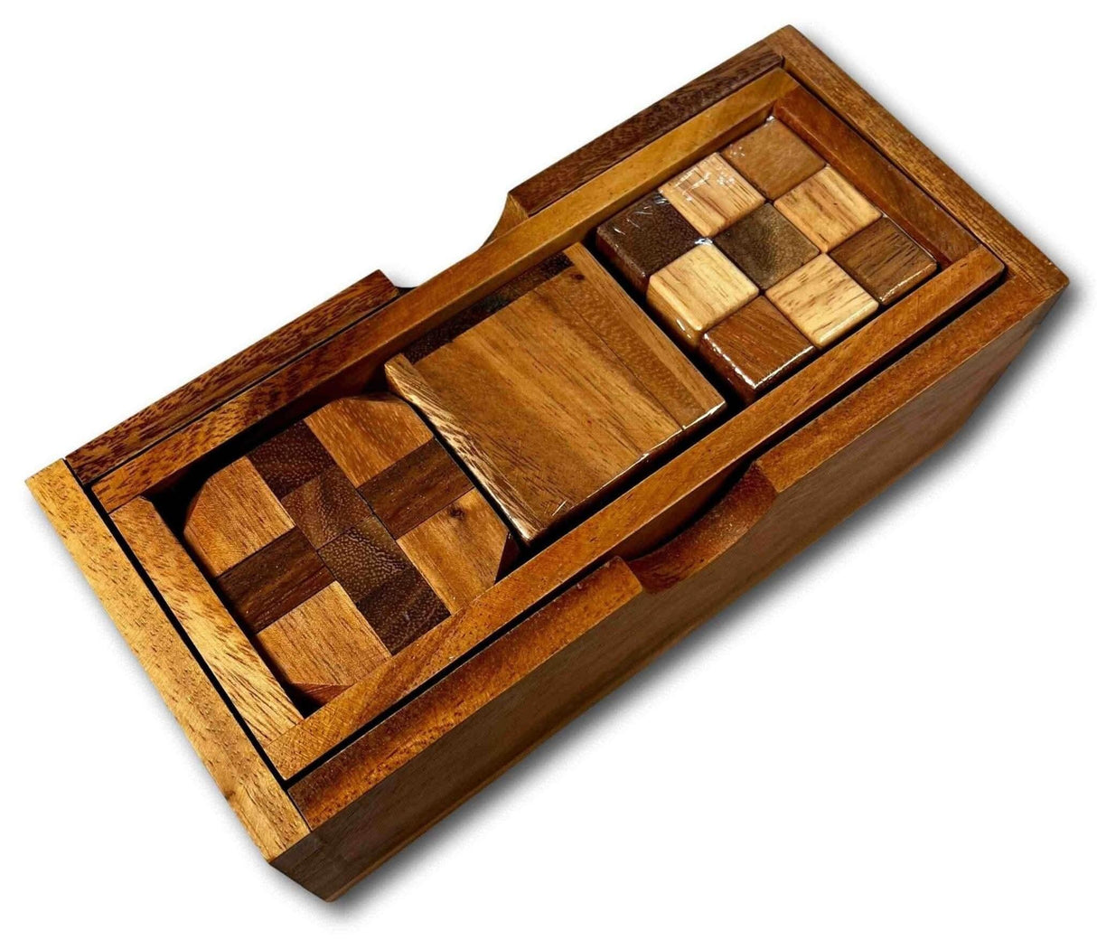 Three Wood Puzzles Christmas Gift Set for Teens, Snake puzzle Cube, Diamond Cube, & Soma Cube Brain Teaser - Creative Crafthouse