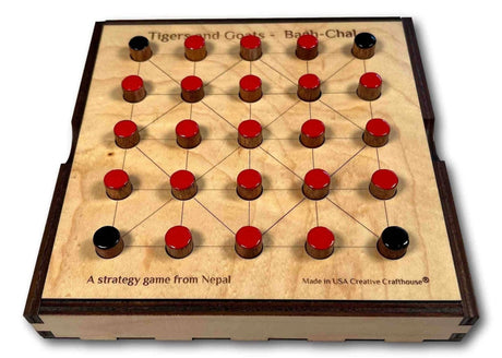 Tigers & Goats or Bagha Chal classic wood game with cover - Creative Crafthouse