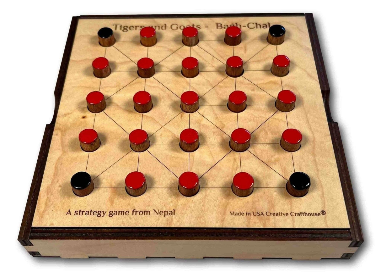Tigers & Goats or Bagha Chal classic wood game with cover - Creative Crafthouse