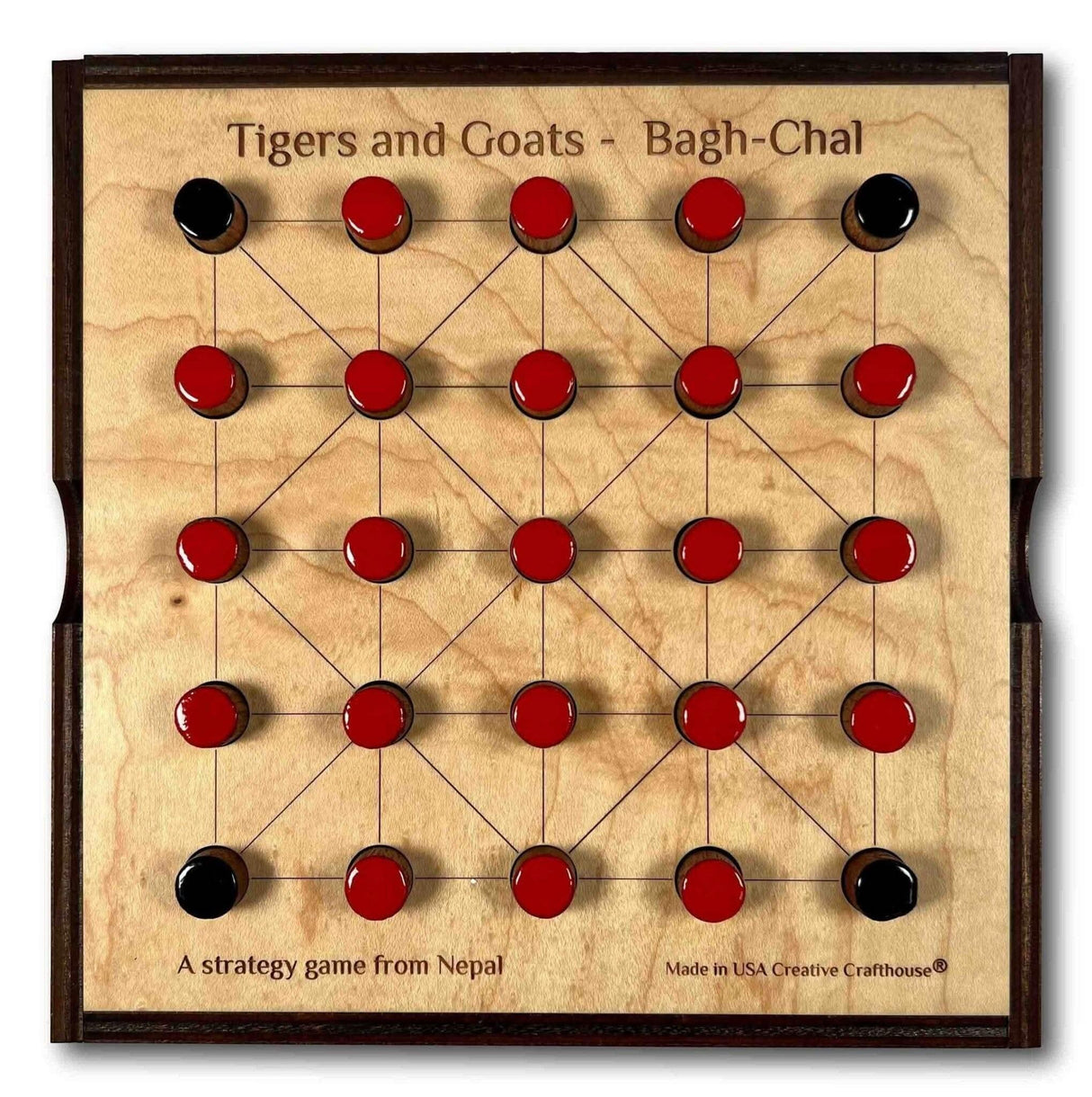 Tigers & Goats or Bagha Chal classic wood game with cover - Creative Crafthouse