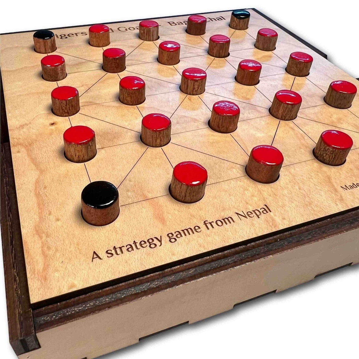 Tigers & Goats or Bagha Chal classic wood game with cover - Creative Crafthouse