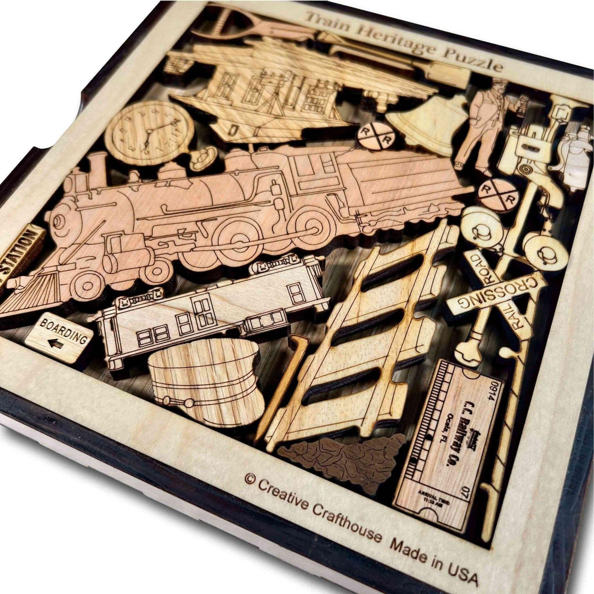 Train Heritage Wood Puzzle - Personalize with a Laser Engraved Name or Message - Creative Crafthouse