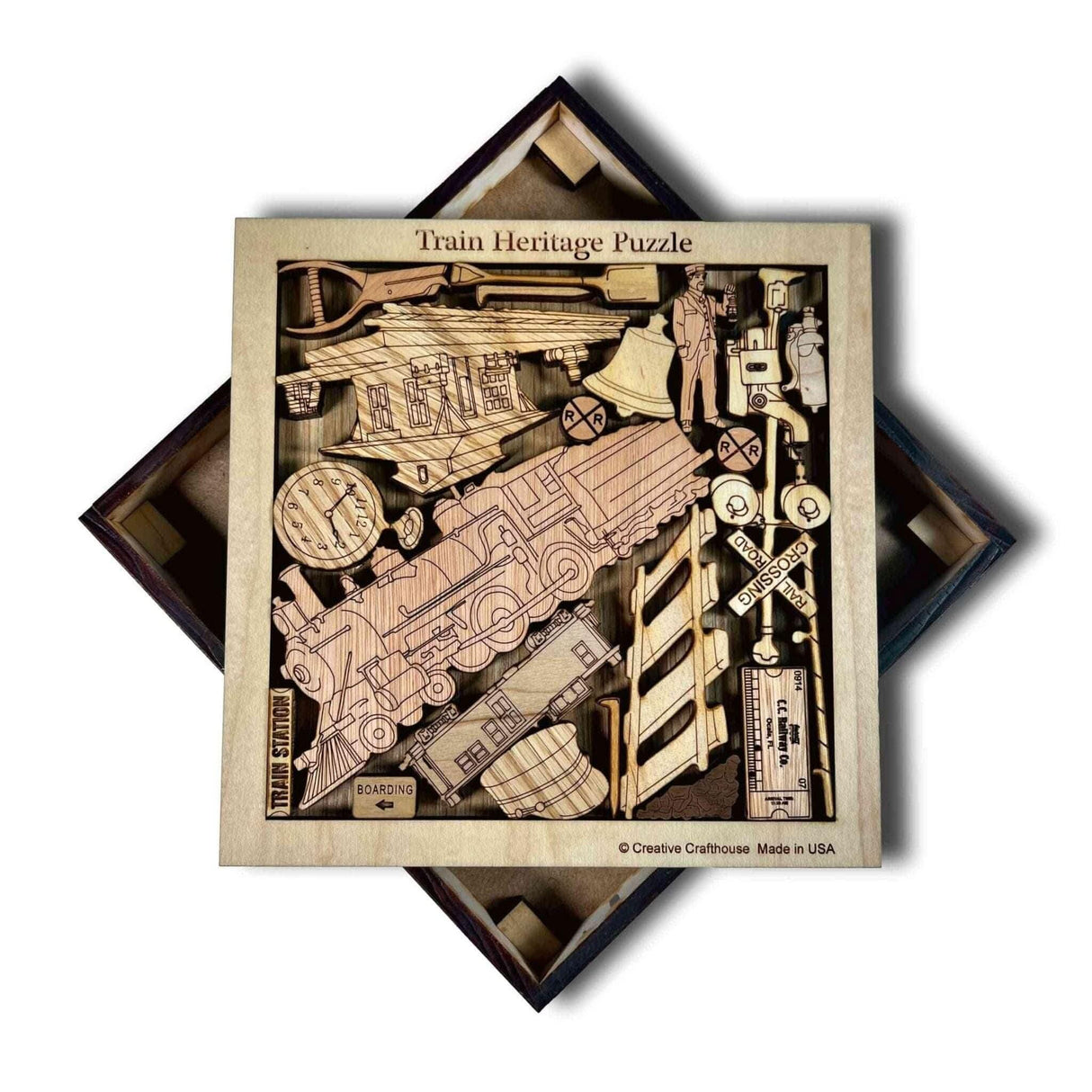 Train Heritage Wood Puzzle - Personalize with a Laser Engraved Name or Message - Creative Crafthouse